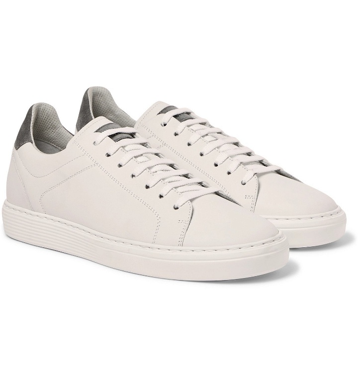 Photo: Brunello Cucinelli - Suede-Trimmed Leather Sneakers - White