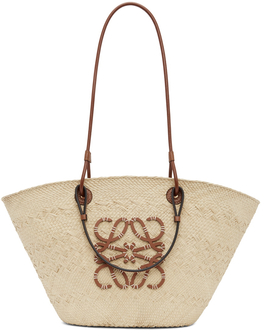 Medium Leather Trimmed Basket Tote in Beige - Loewe