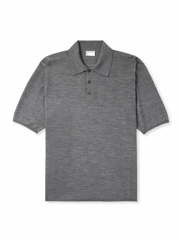 Photo: SAINT LAURENT - Cassandre Logo-Embroidered Wool Polo Shirt - Gray