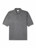 SAINT LAURENT - Cassandre Logo-Embroidered Wool Polo Shirt - Gray