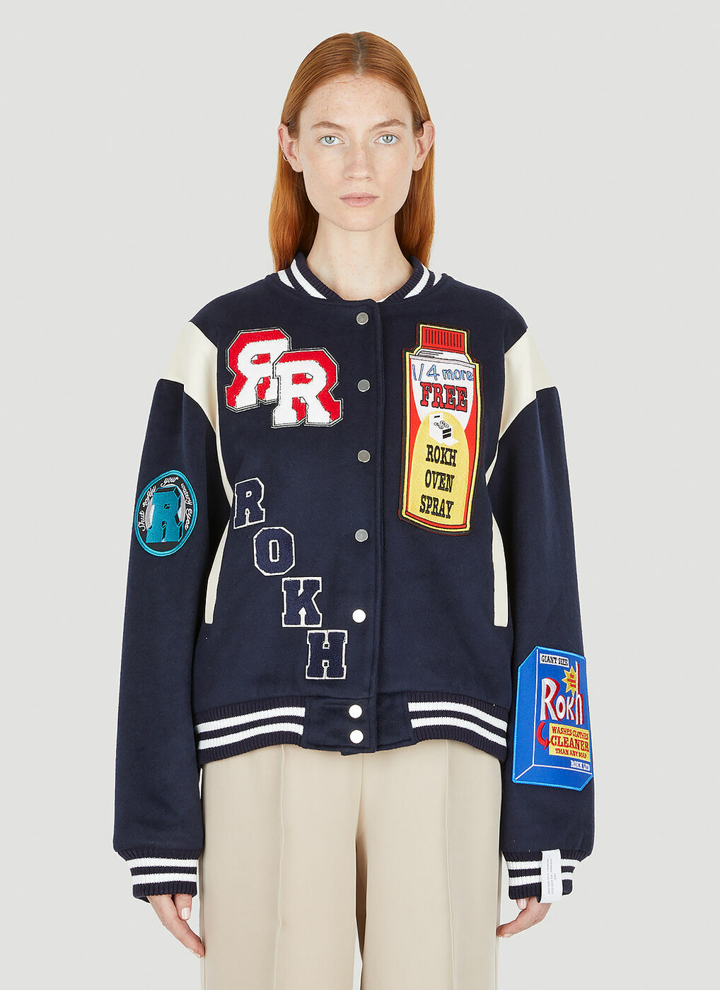 Multi Patch Baseball Jacket in Navy