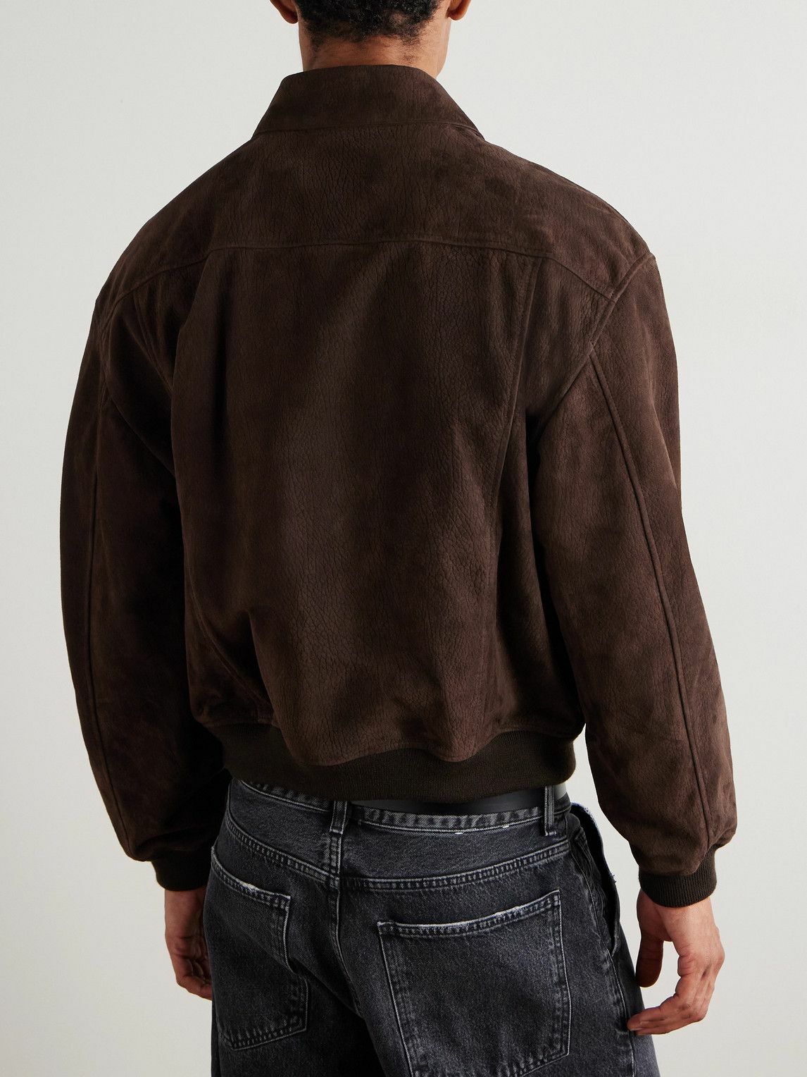 FRAME - Retro Suede Bomber Jacket - Brown