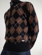 AMI PARIS - Logo-Appliquéd Argyle Virgin Wool Half-Zip Sweater - Brown