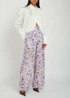 Balmain Floral-print Wide-leg Silk Trousers White