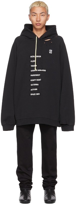 Photo: Raf Simons Black Smiley Edition Patched Text Hoodie