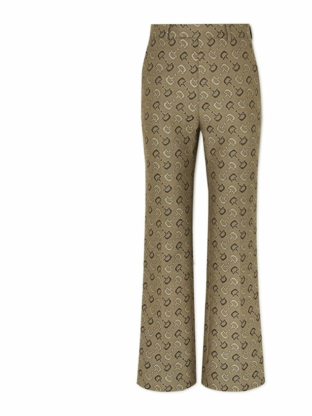 Photo: GUCCI - Straight-Leg Cropped Logo-Jacquard Cotton and Wool-Blend Twill Trousers - Brown