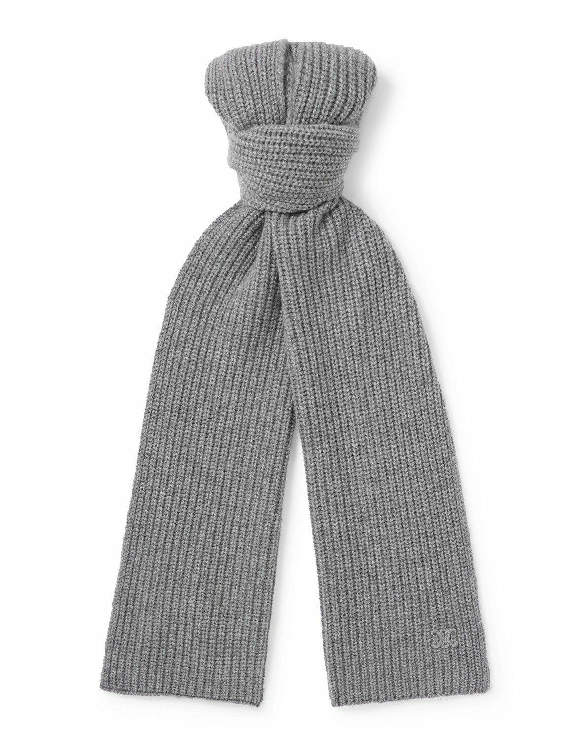 CELINE - Logo-Embroidered Ribbed Cashmere Scarf