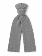 CELINE - Logo-Embroidered Ribbed Cashmere Scarf