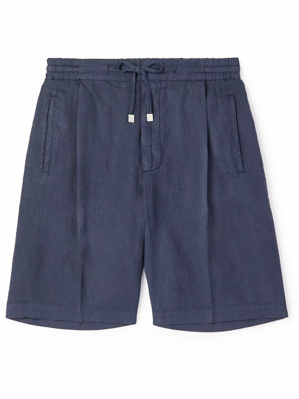 Photo: Lardini - Straight-Leg Pleated Linen Drawstring Shorts - Blue