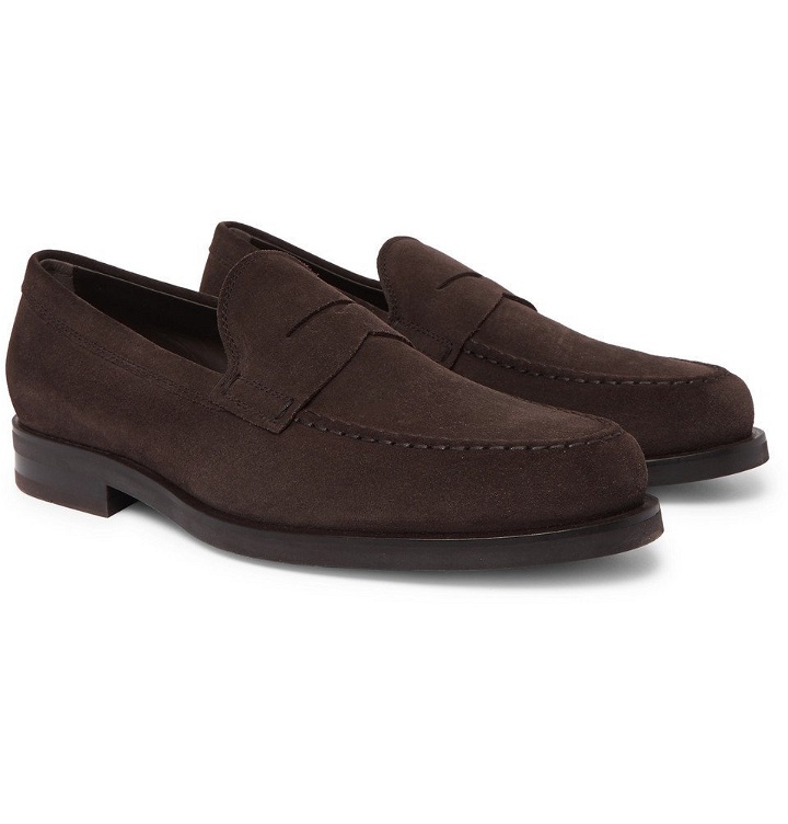 Photo: Tod's - Suede Penny Loafers - Dark brown