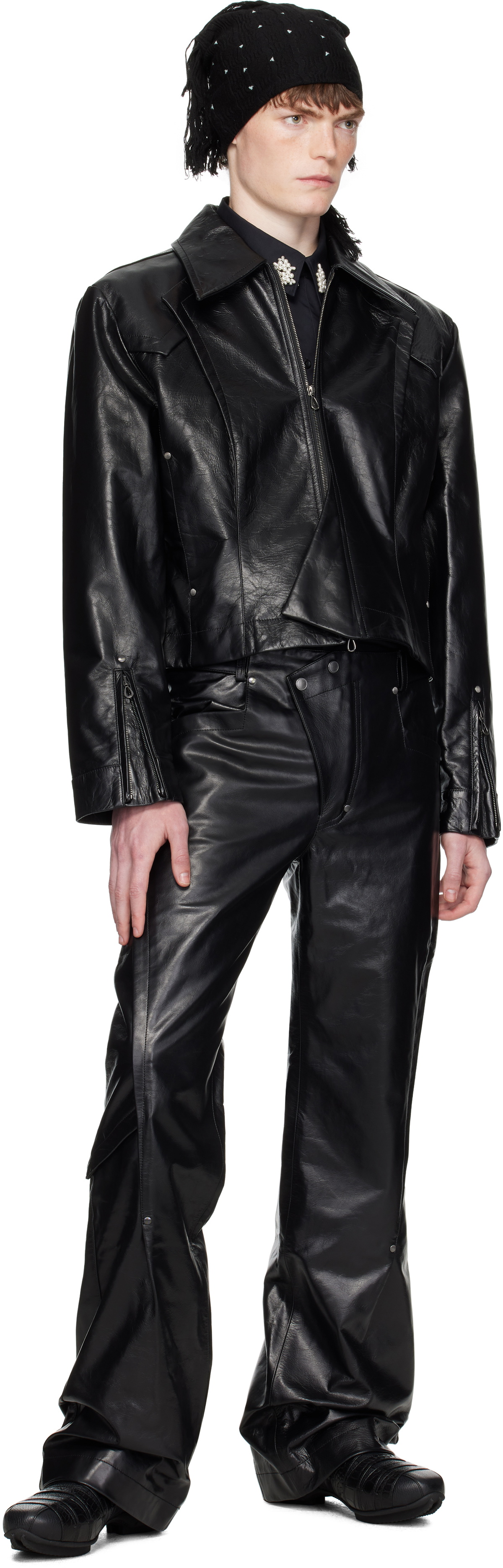 Kiko Kostadinov Black Kraner Cropped Leather Jacket
