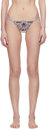Fleur du Mal Blue Harper Embroidery V-String Thong