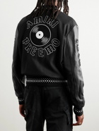 AMIRI - Appliquéd Embroidered Wool-Blend Twill and Leather Varsity Jacket - Black