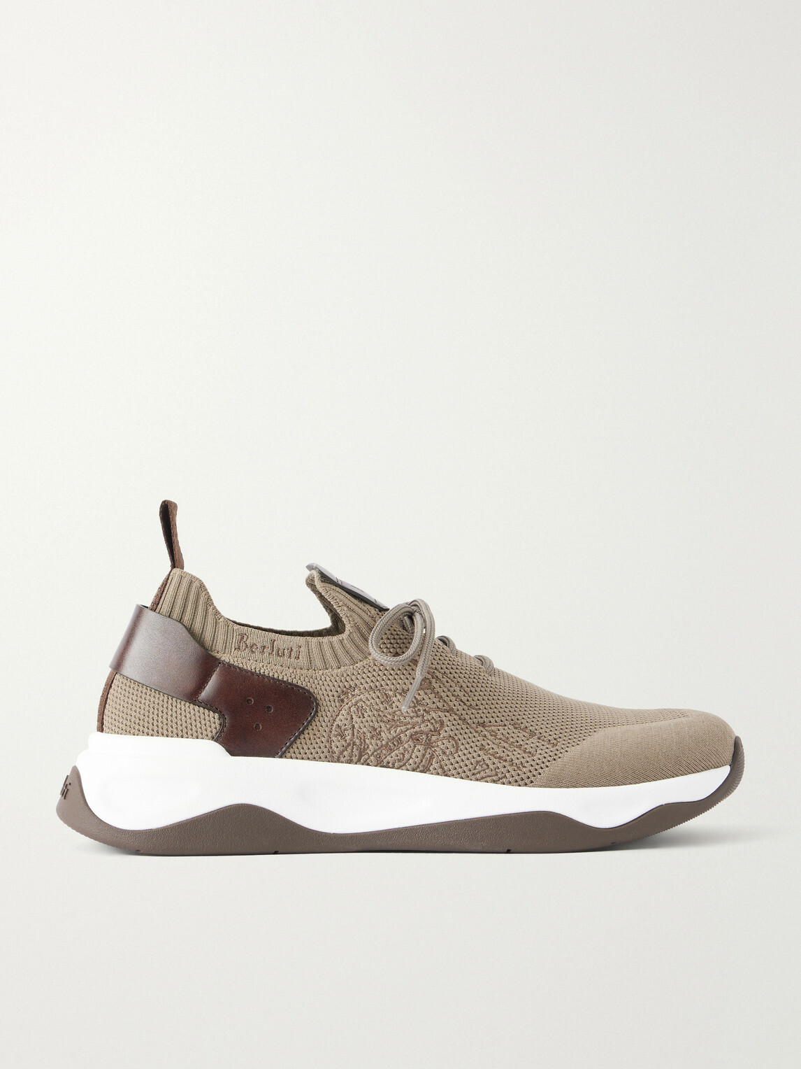 Berluti - Shadow Leather-Trimmed Stretch-Knit Sneakers - Neutrals