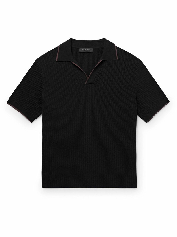 Photo: Rag & Bone - Johnny Harbour Ribbed Cotton-Blend Polo Shirt - Black