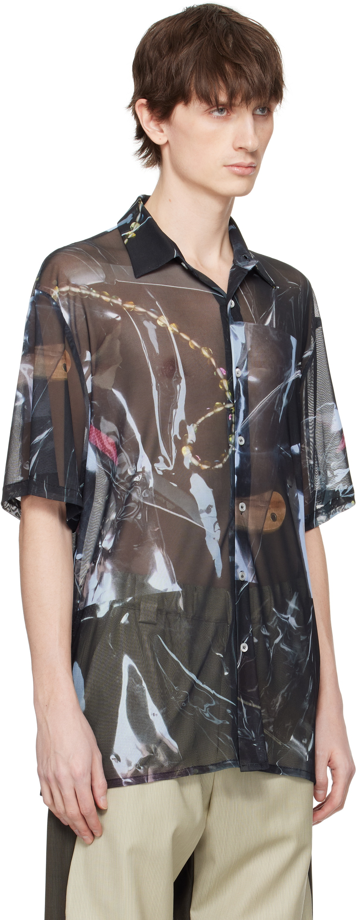 Serapis Blue & Black Sougiades Grid Mesh Shirt