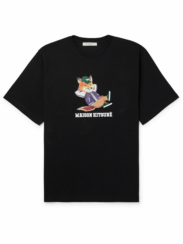 Photo: Maison Kitsuné - Logo-Print Cotton-Jersey T-Shirt - Black