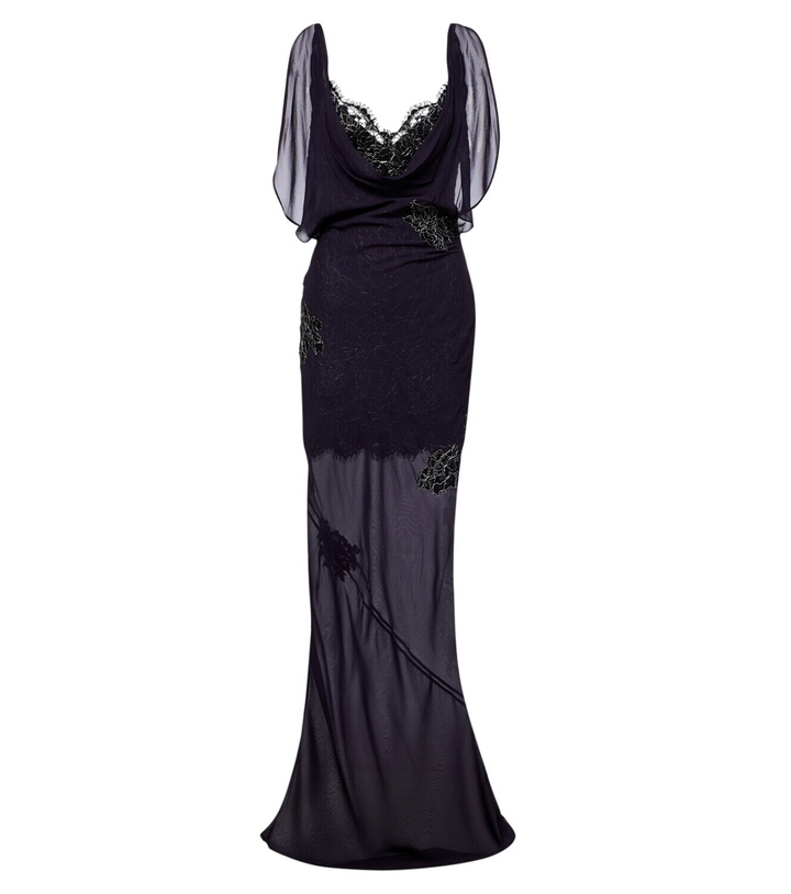 Photo: De La Vali Emerald lace-trimmed georgette gown