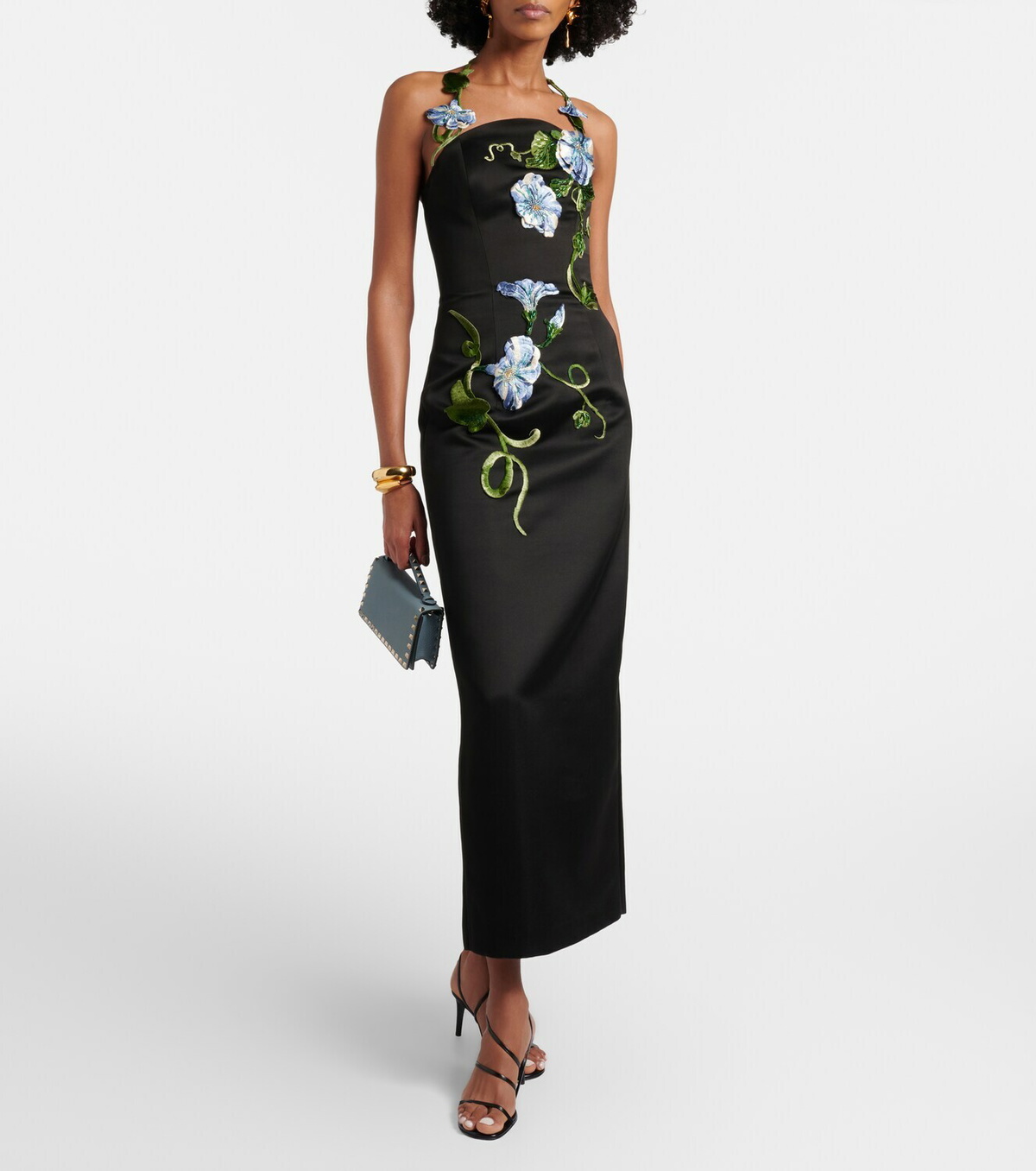 Leo Lin Floral-appliqué halterneck gown