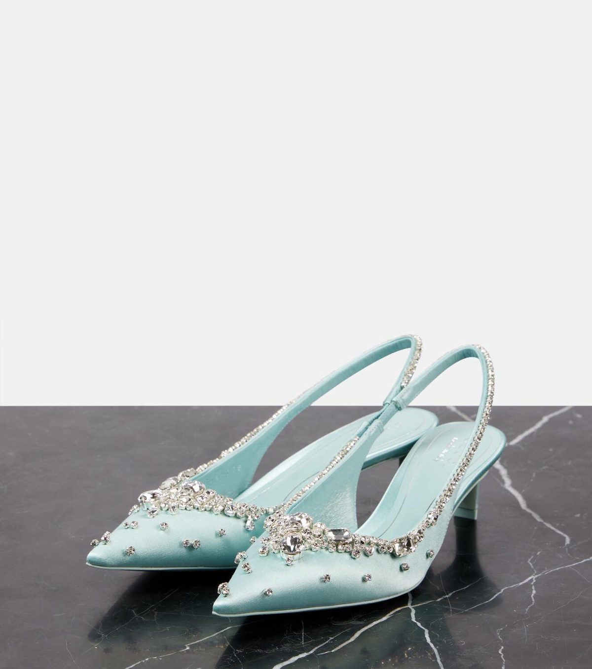 パンプス GG Crystal Slingback Heels 30mm Women's GG crystal slingback pump in black mesh with