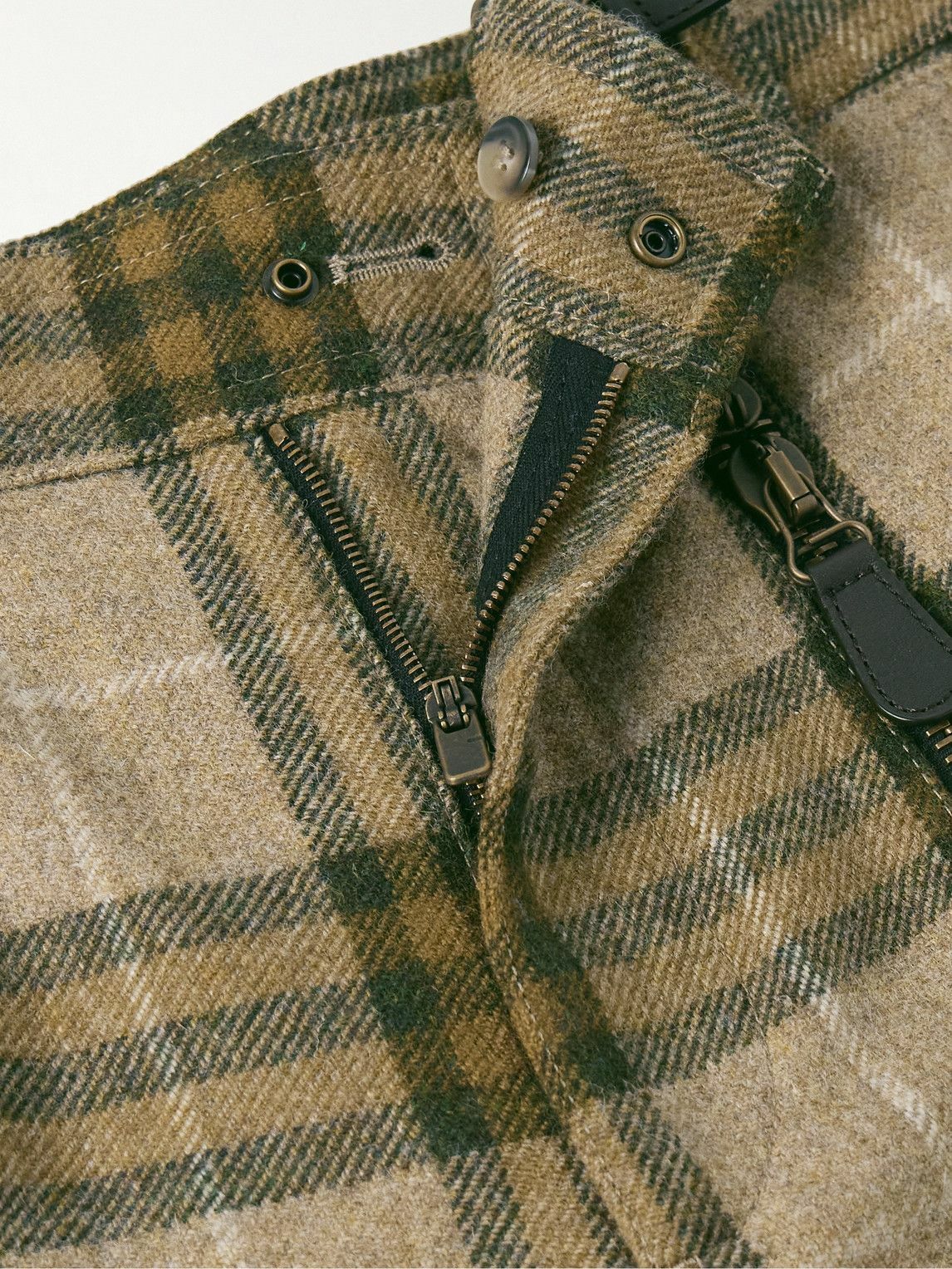 Burberry - Straight-Leg Zip-Detailed Checked Wool Trousers - Green