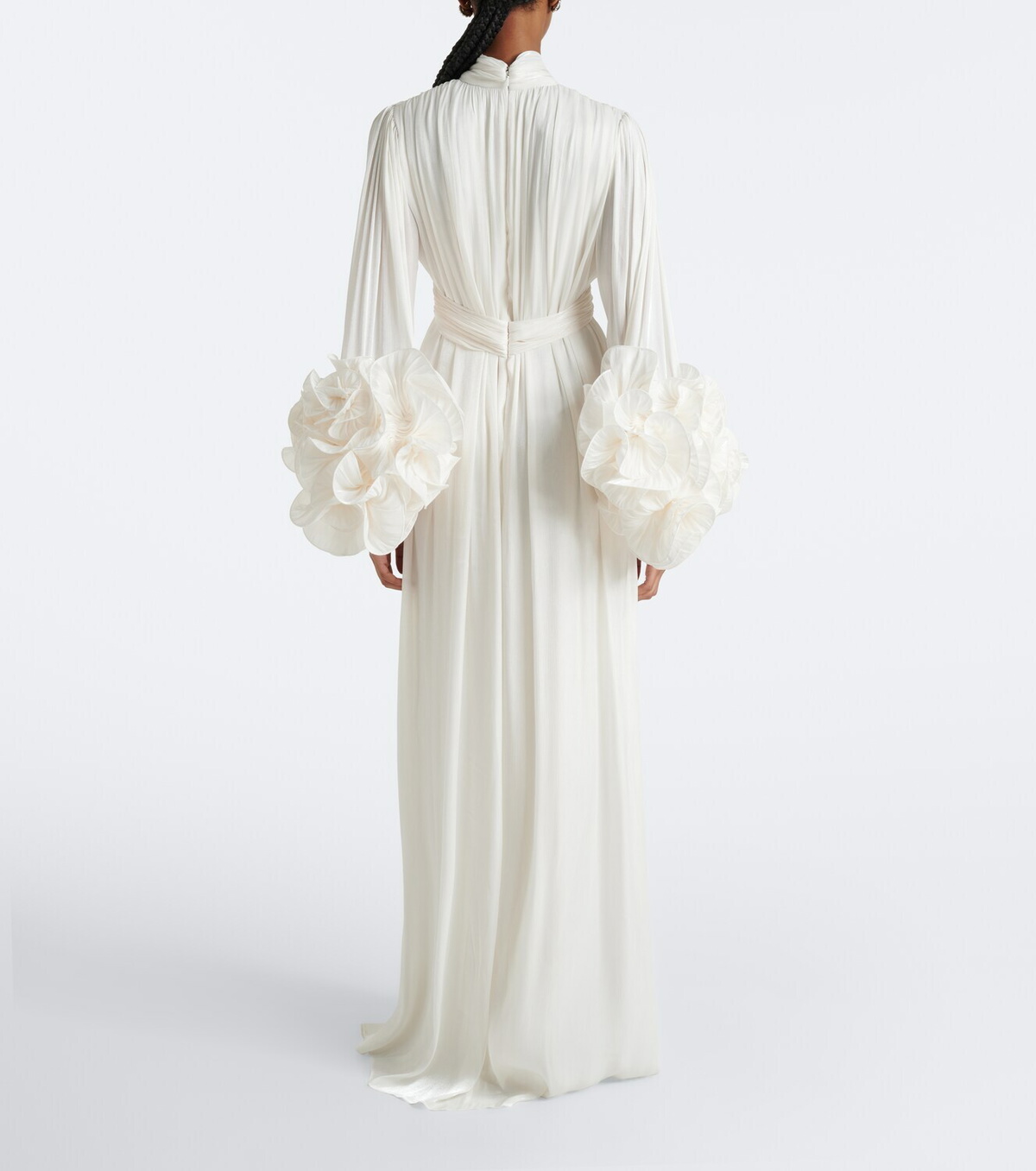 Costarellos Floral-appliqué pleated gown