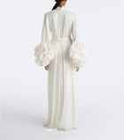 Costarellos Floral-appliqué pleated gown