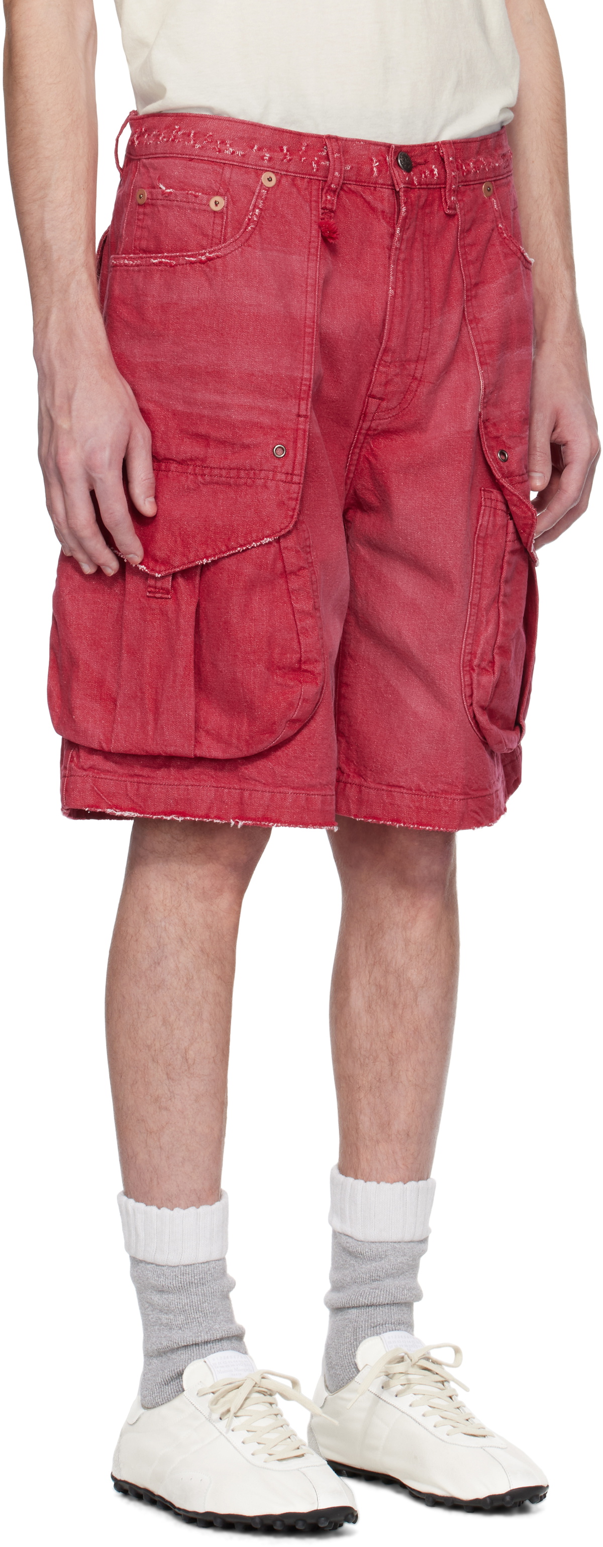 R13 Red Multi Pocket Baggy Denim Shorts