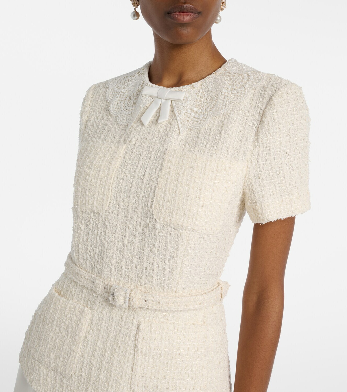 Self-Portrait Paneled bouclé and taffeta midi dress