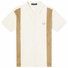 Fred Perry Men's Block Stripe Button Through Polo Shirt in Ecru