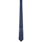 Gucci Navy and Yellow Silk Interlocking G Flowers Tie