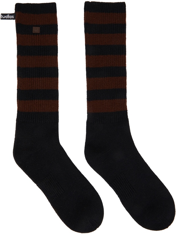 Photo: Acne Studios Black & Brown Striped Face Patch Socks