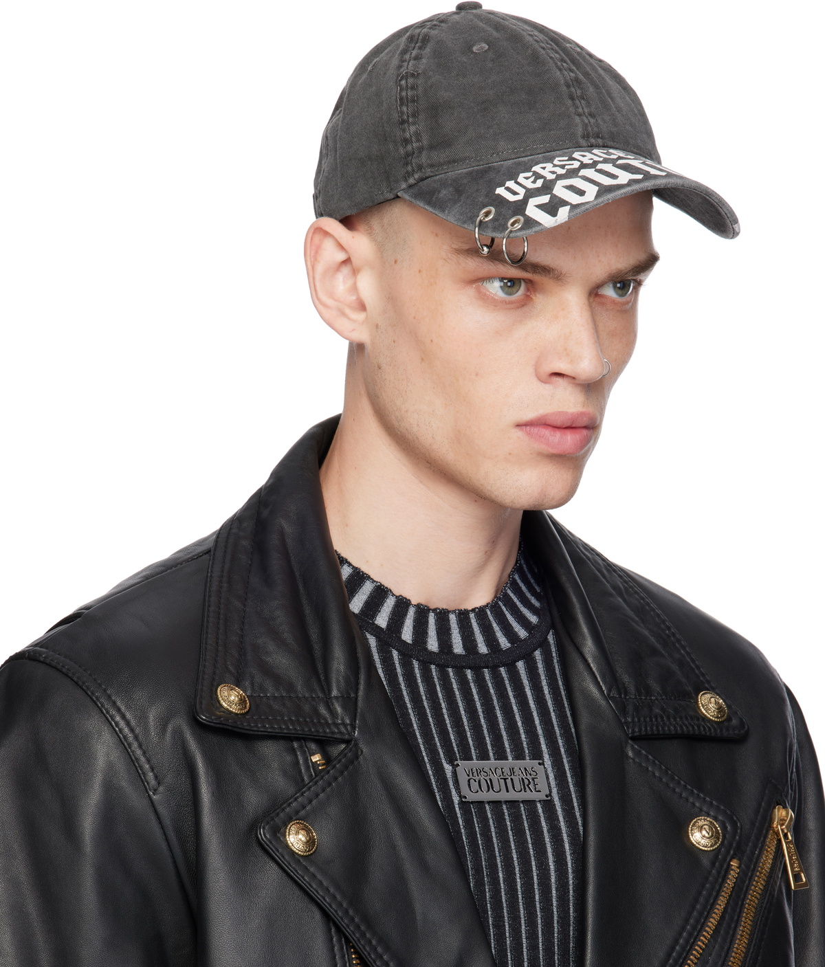 Versace Jeans Couture Gray Piece Number Piercing Baseball Cap Versace