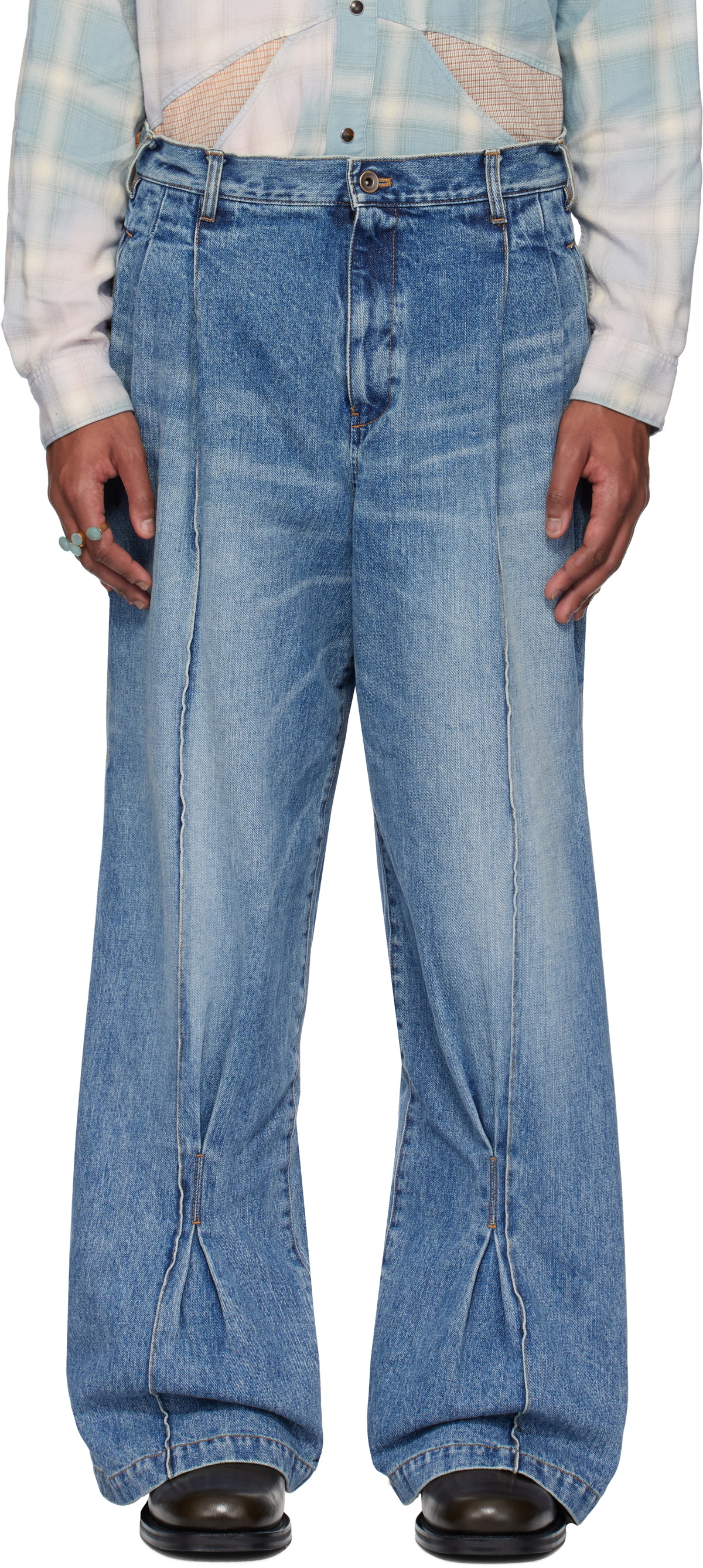 Khoki Blue Pleat-Design Jeans