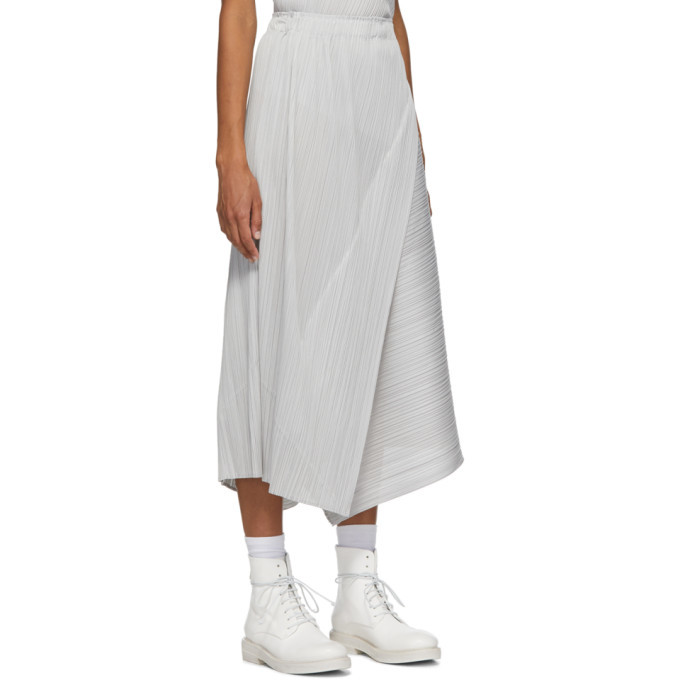 Pleats Please Issey Miyake Grey Diagonal Pleats Long Skirt