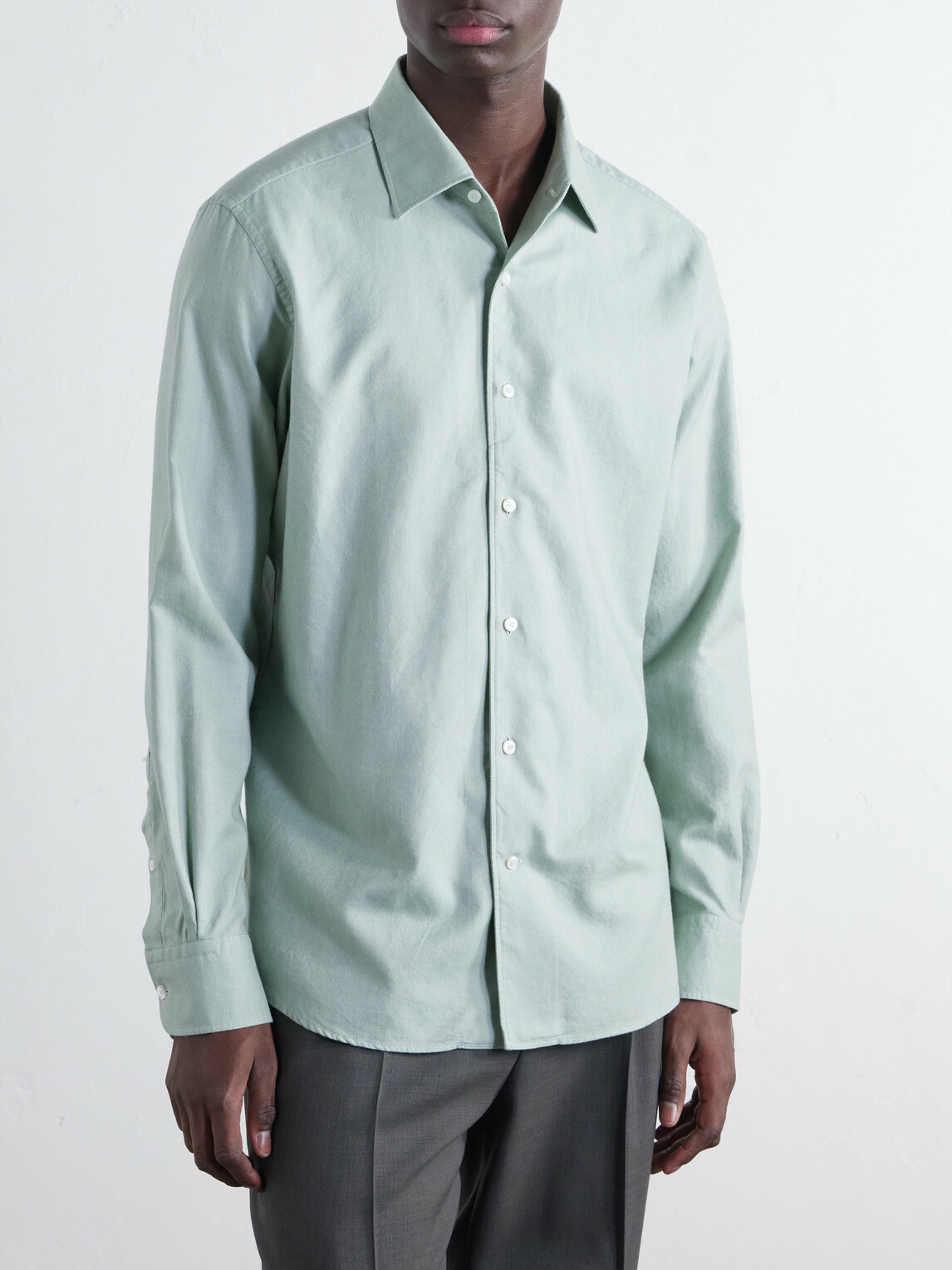 Zegna - Cotton and Cashmere-Blend Oxford Shirt - Green