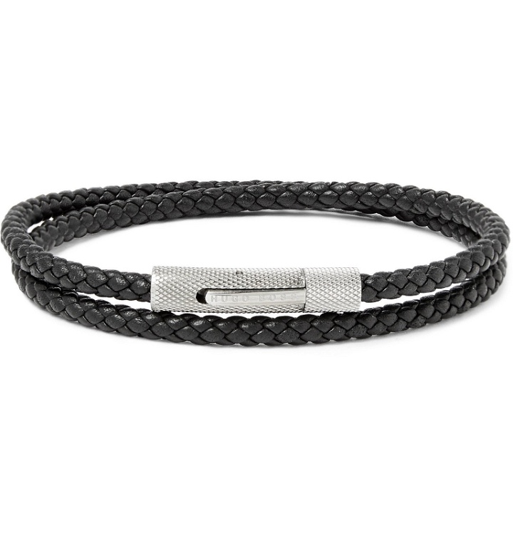 Photo: Hugo Boss - Woven Leather and Stainless Steel Wrap Bracelet - Black