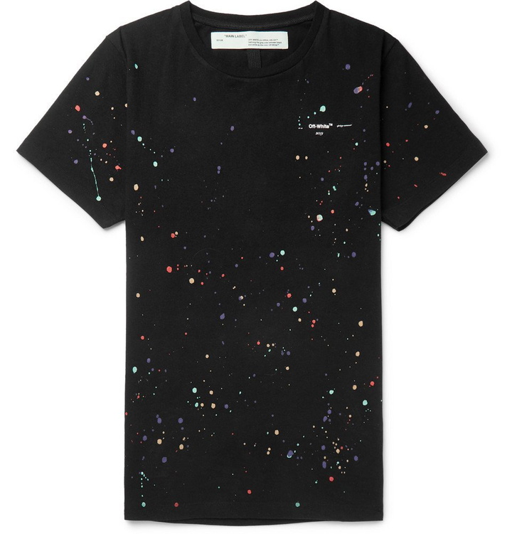 Photo: Off-White - Paint-Splattered Cotton-Jersey T-Shirt - Men - Black