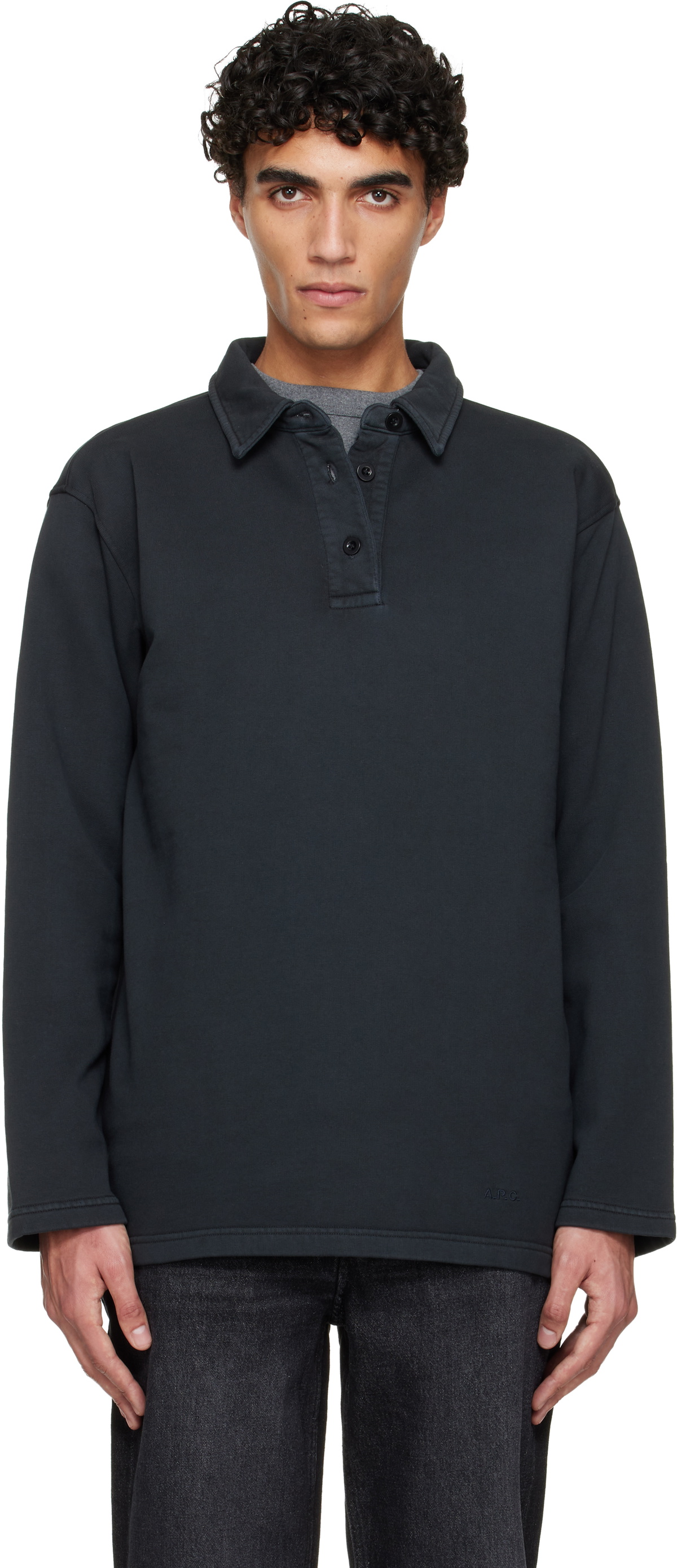 A.P.C. Black Long-Sleeve Polo