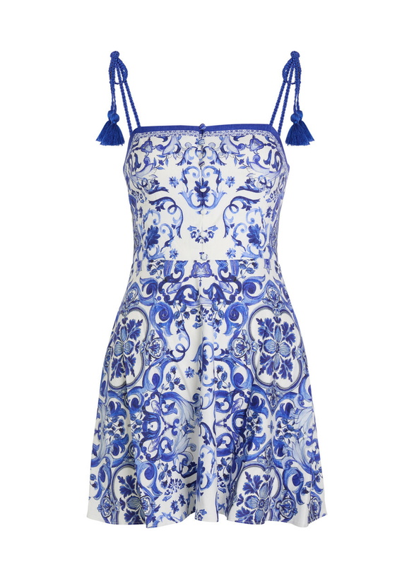 Photo: Alice + Olivia Glinda Printed Linen-blend Mini Dress Blue And White
