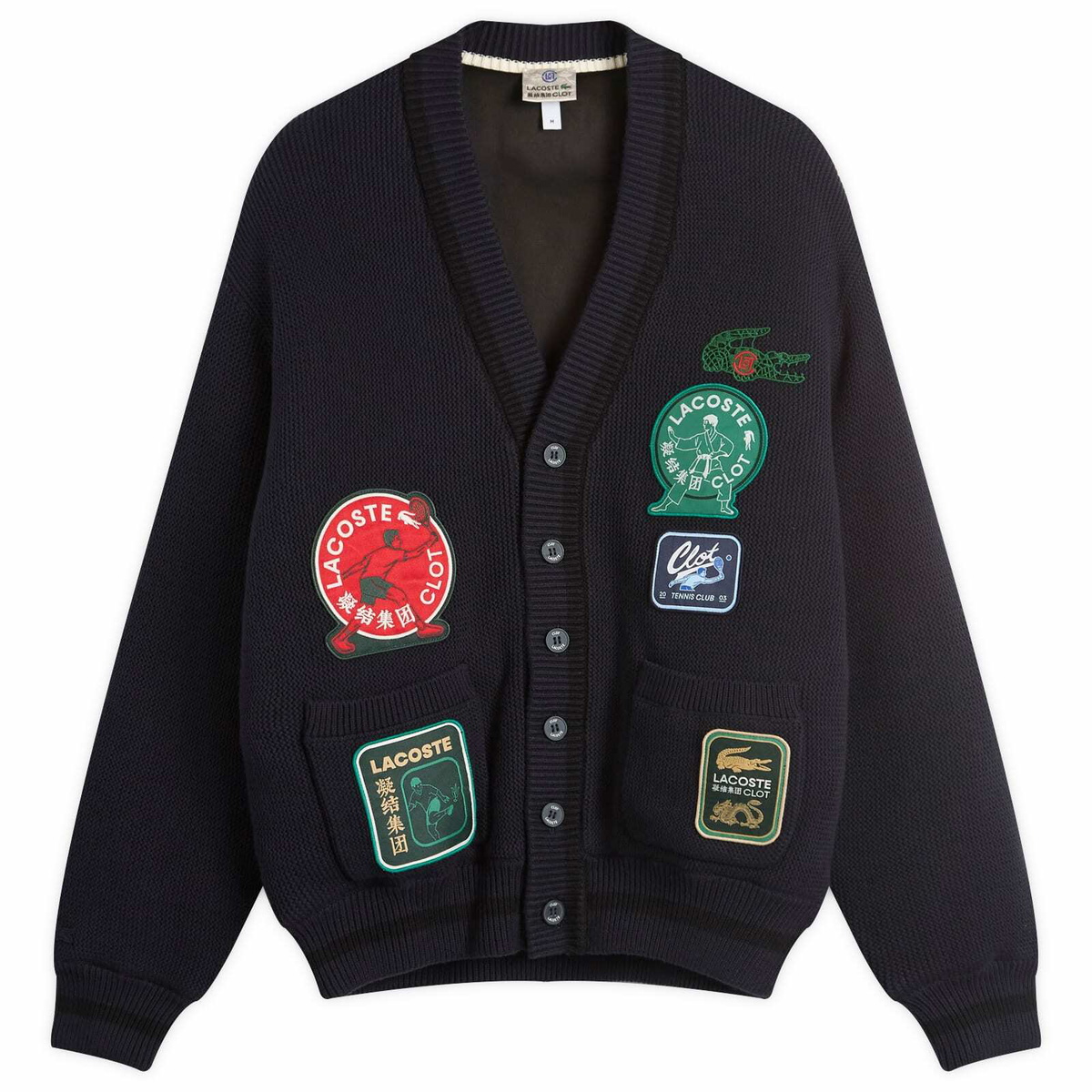 Lacoste Men's x CLOT Reversible Patch Cardigan in Navy Blue