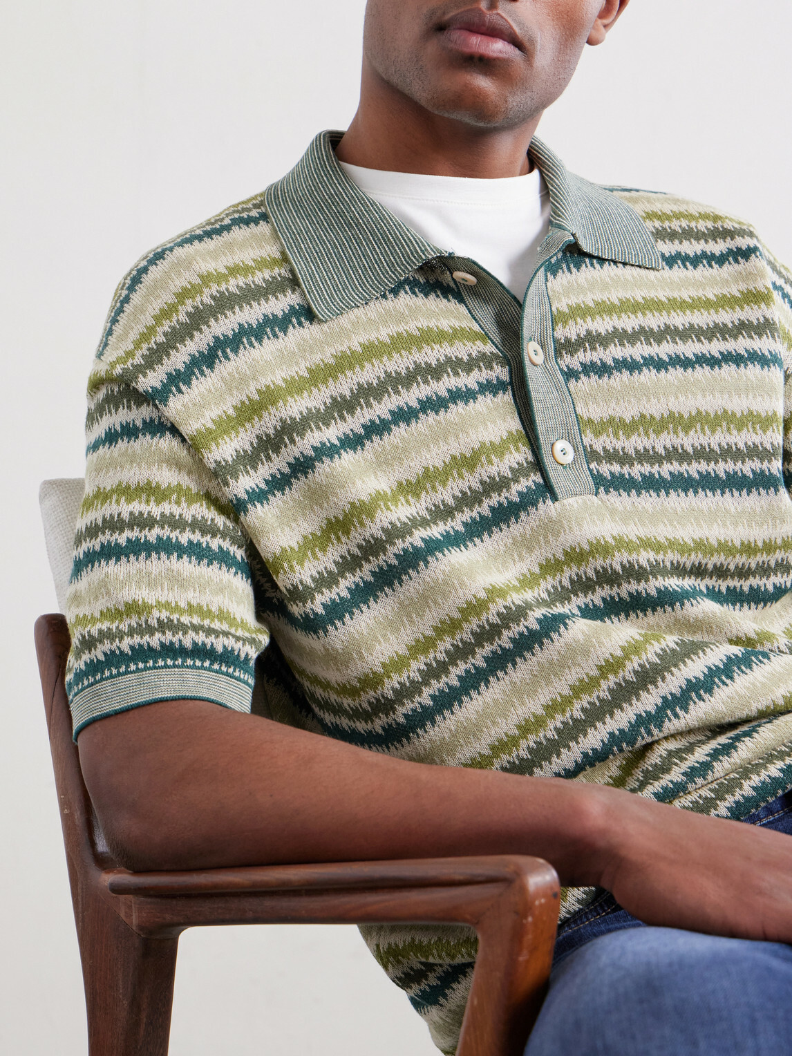 PIACENZA 1733 - Striped Silk and Linen-Blend Polo Shirt - Green