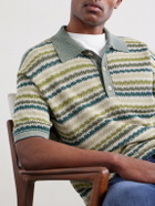 PIACENZA 1733 - Striped Silk and Linen-Blend Polo Shirt - Green
