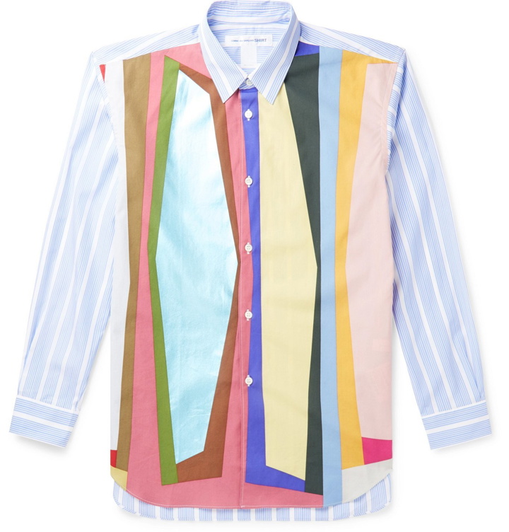 Photo: Comme des Garçons SHIRT - Panelled Striped Cotton-Poplin Shirt - Blue