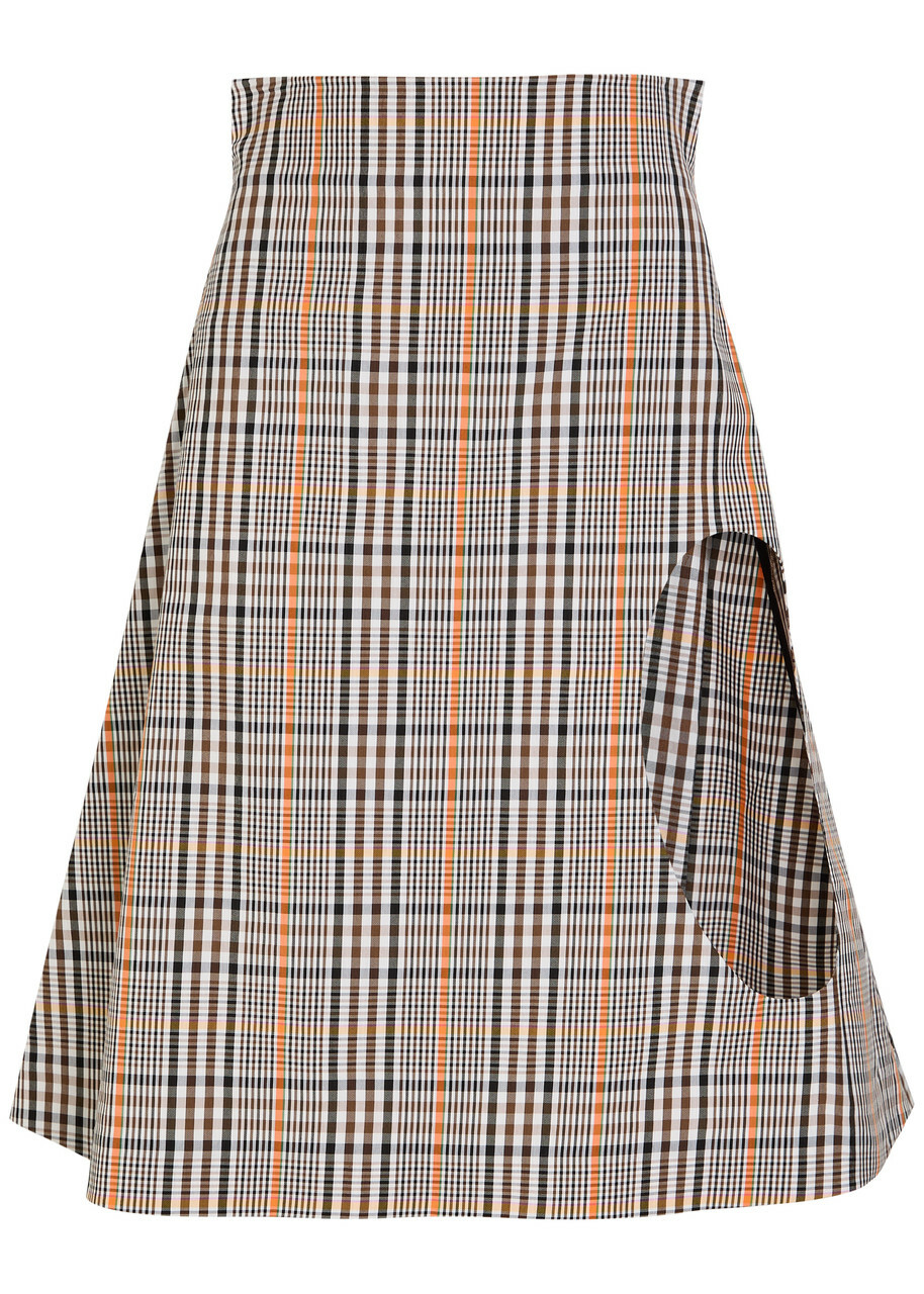 A.W.A.K.E Mode Plaid Cut-out Cotton-blend Midi Skirt Beige