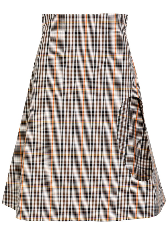 Photo: A.W.A.K.E Mode Plaid Cut-out Cotton-blend Midi Skirt Beige