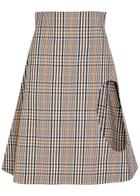 A.W.A.K.E Mode Plaid Cut-out Cotton-blend Midi Skirt Beige