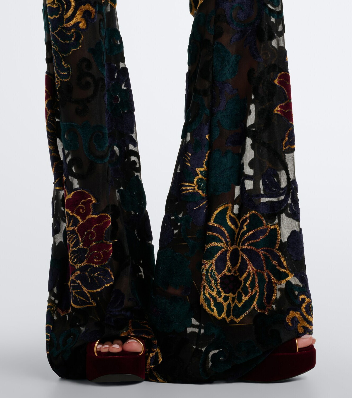 Etro Devoré floral sheer flared pants