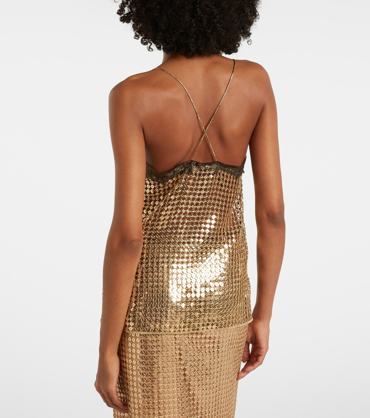 Roberto Cavalli Sequined lace-trimmed top