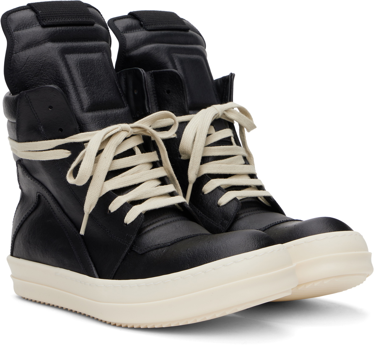 靴 Rick owens geobasket ss25 hollywood RICK OWENS SS25 HOLLYWOOD GEOBASKET IN BLACK/MILK FULL GRAIN CALF
